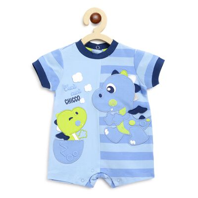 Boys Medium Light Blue Printed Short Sleeve Romper